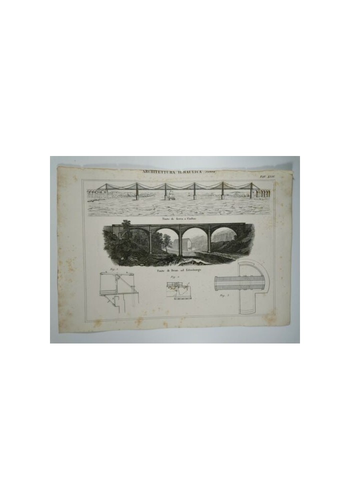 ARCHITETTURA IDRAULICA PONTE CUSBAC di DEAN Incisione Stampa 1866 Tavola antica