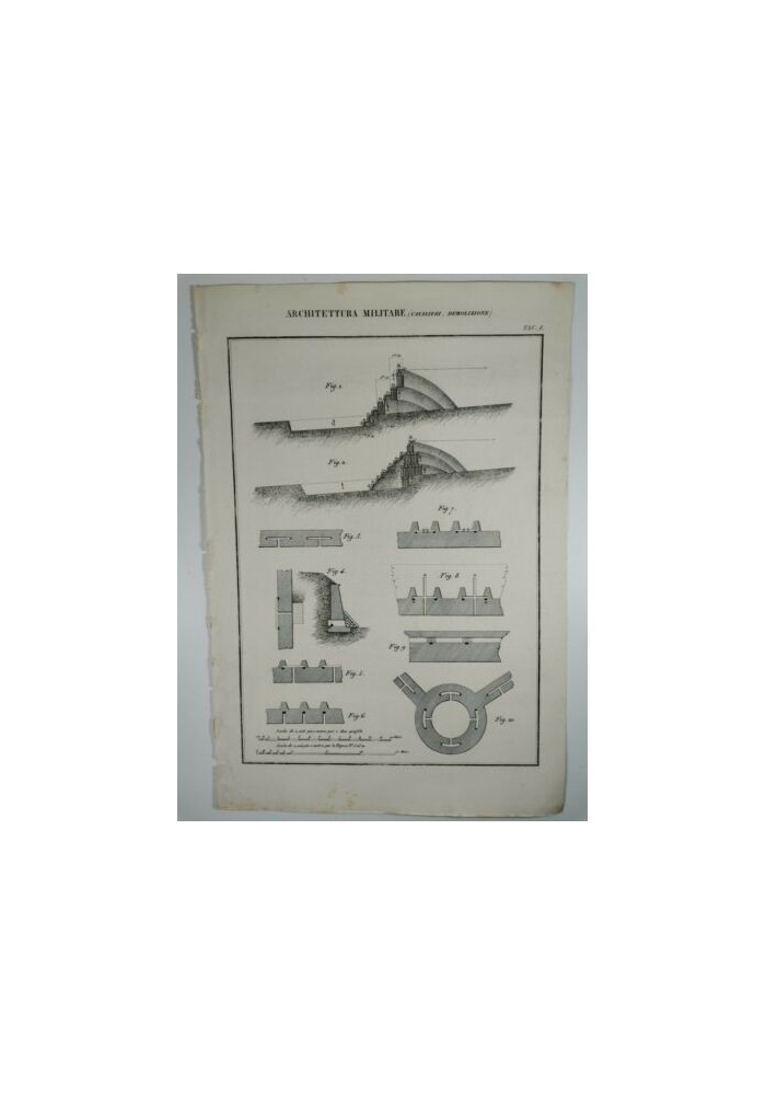 ARCHITETTURA MILITARE CAVALIERI DEMOLIZIONE Incisione Stampa 1866 Tavola antica