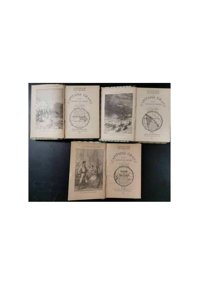 LES ENFANTS DU CAPITAINE GRANT voyage autour monde 3 volumi di Jules Verne 1925