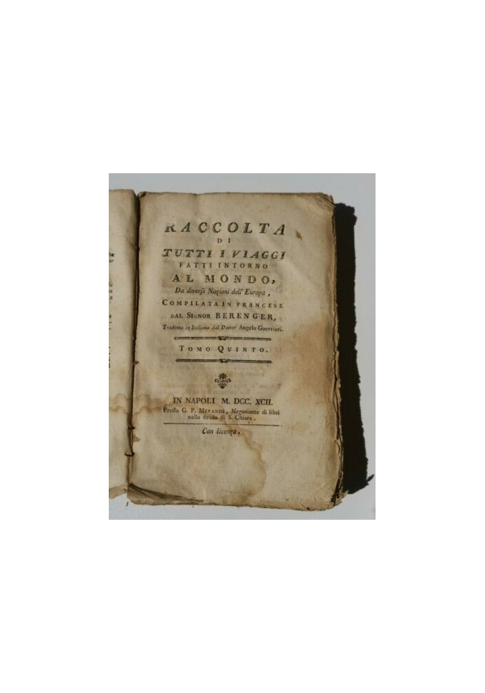 RACCOLTA DI TUTTI I VIAGGI INTORNO AL MONDO tomo V Berenger 1792 libro antico