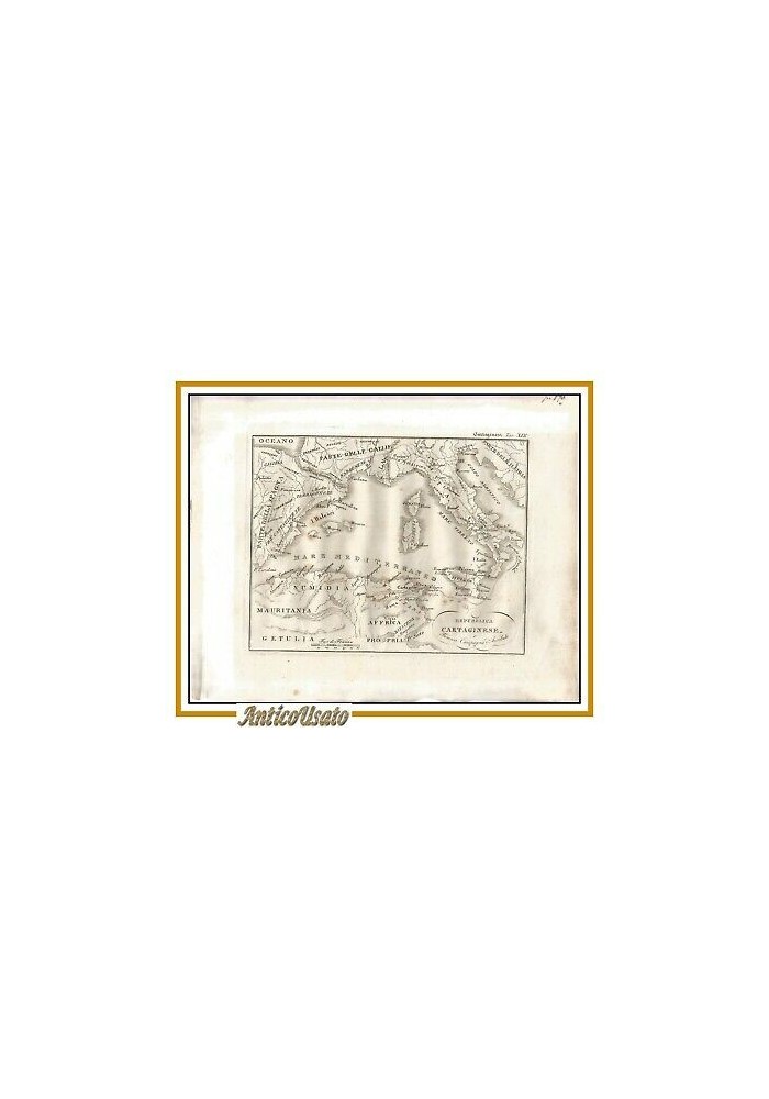 CARTA GEOGRAFICA MEDITERRANEO ITALIA primi 800 incisione stampa antica Cartagine