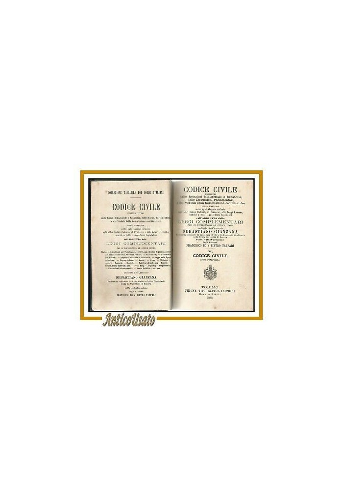 CODICE CIVILE con referenze volume V di Gianzana 1887 UTET libro diritto antico