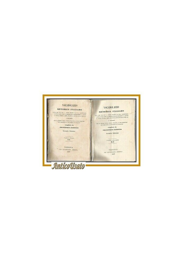 VOCABOLARIO METODICO ITALIANO 2 volumi di Francesco Zanotto 1857 libro antico