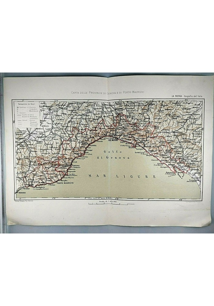 CARTA DELLE PROVINCIE DI GENOVA PORTO MAURIZIO 1902 Stampa Antica Mappa VINTAGE