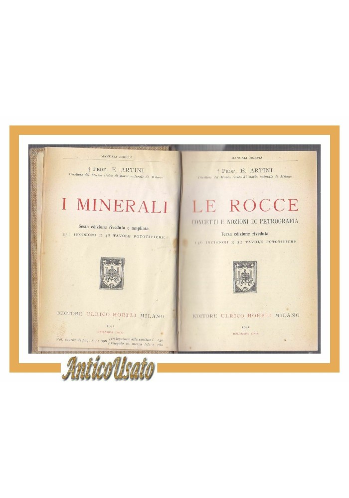 LE ROCCE concetti e nozioni di petrografia Artini 1945 Hoepli libro petrografia