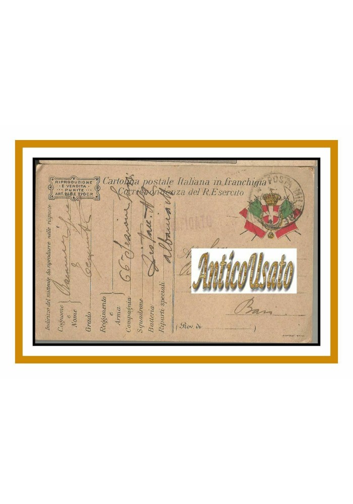 posta militare cartolina postale in franchigia Richter Albania Esercito Guerra