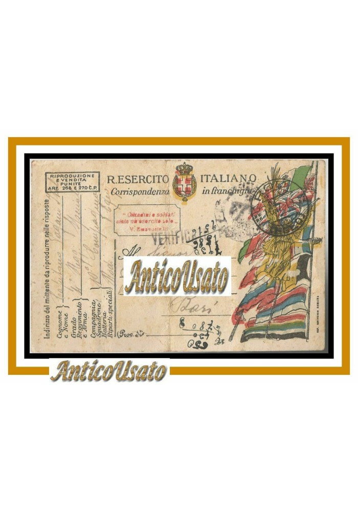 POSTA MILITARE cartolina postale in franchigia 1918 Rodi Egeo Esercito Vintage