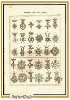 ARALDICA MEDAGLIE ORDINI CIVILI E MILITARI 1866 Tavola XX Antica Incisione