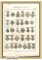 ARALDICA MEDAGLIE ORDINI CIVILI E MILITARI 1866 Tavola XXIII Antica Incisione