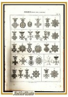 ARALDICA MEDAGLIE ORDINI CIVILI E MILITARI 1866 Tavola XVI Antica Incisione