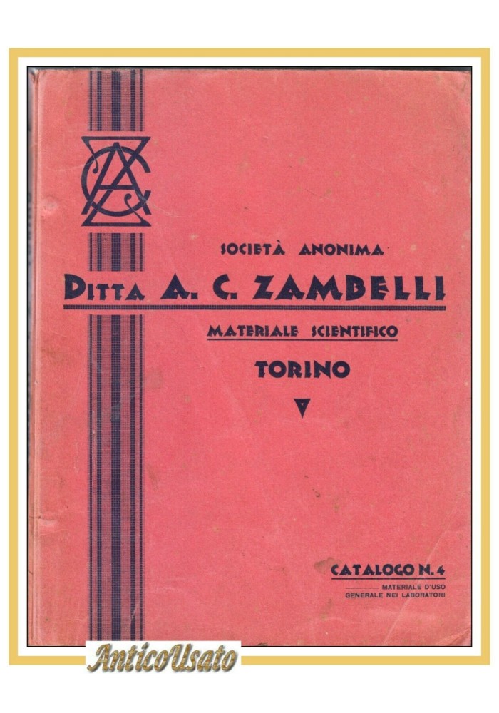 ZAMBELLI catalogo 1931 materiale scientifico laboratori vetreria vintage libro