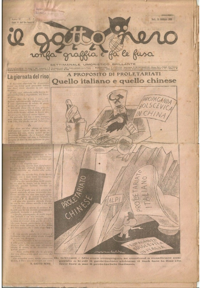 IL GATTO NERO settimanale umoristico barese 1928 giornale vintage Bari vignette
