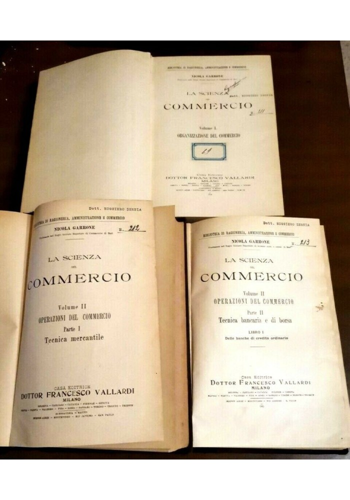 LA SCIENZA DEL COMMERCIO 3 VOLUMI di Nicola Garrone 1914 Vallardi libri usati