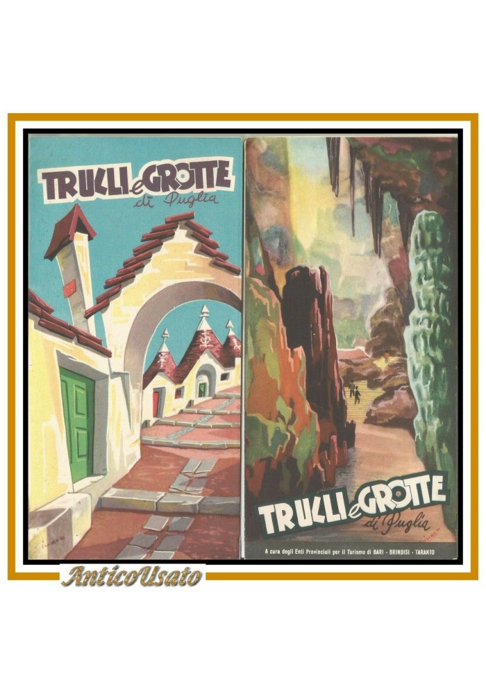 TRULLI E GROTTE DI PUGLIA Depliant Turistico in Inglese Brochure Vintage Fasano