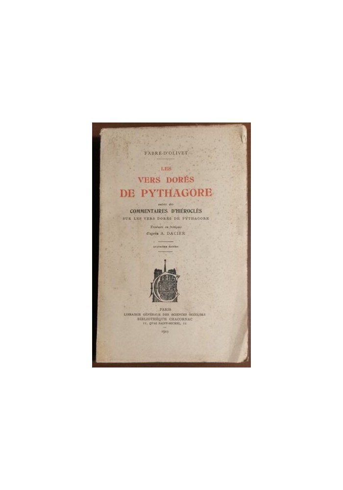 LES VERS DORES DE PYTHAGORE di Fabre D'Olivet 1923 libro scienze occulte Chacornac