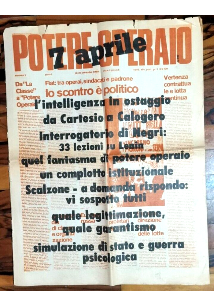 POTERE OPERAIO giornale anno I numero 1 settimanale 1969 7 aprile comunismo