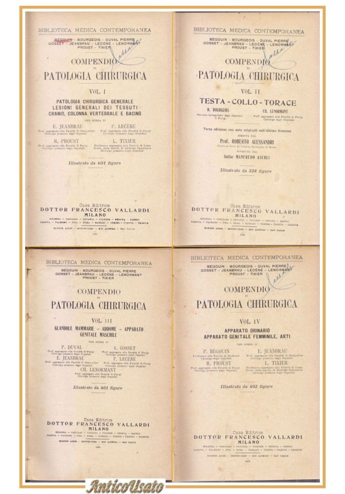 COMPENDIO DI PATOLOGIA CHIRURGICA Begouin Gosset 4 volumi COMPLETA 1924 libro