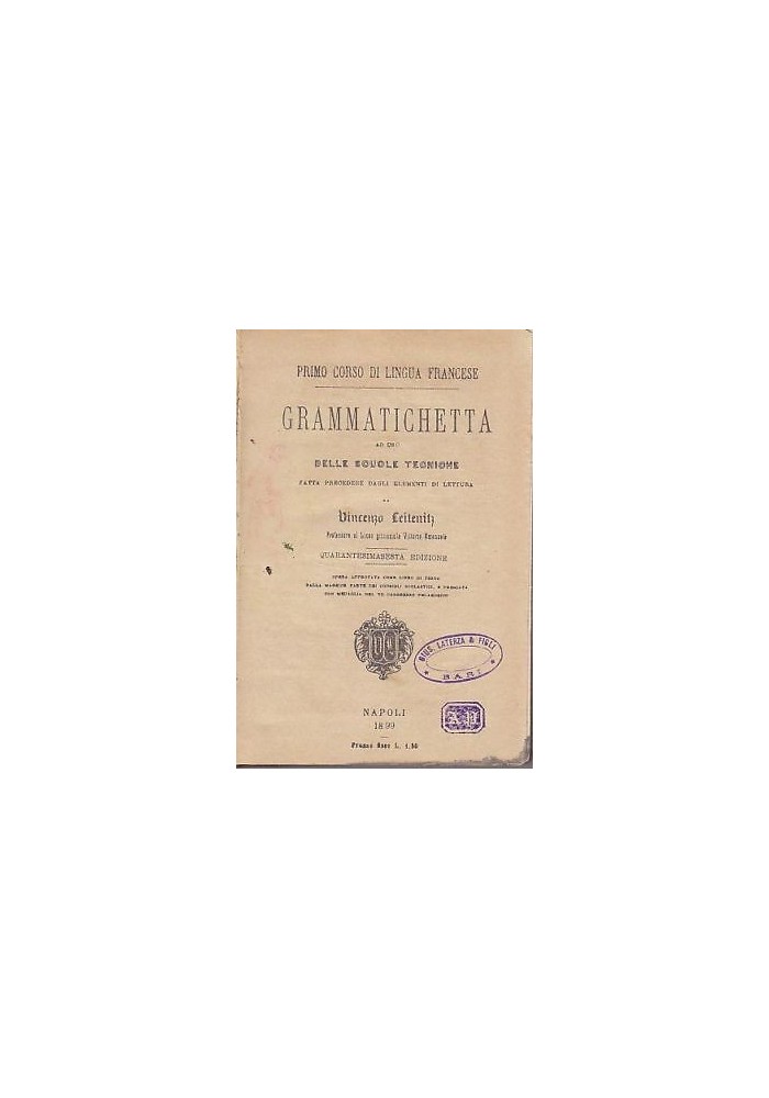 Grammatichetta Primo Corso Lingua Francese di Leitenitz 1899 libro scolastico