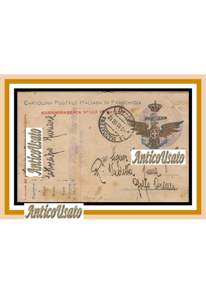 REGIA MARINA ITALIANA 1918 I Guerra Mondiale Cartolina Postale in Franchigia