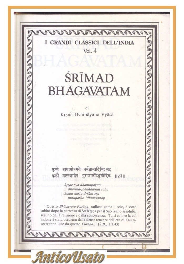 SRIMAD BHAGAVATAM Primo Canto La Creazione 1981 Classici dell'India libro Vyasa