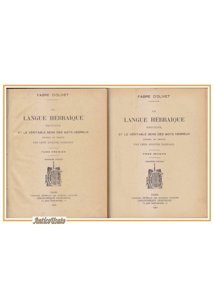 La Langue Hebraique restitutee veritable mots hebreux Fabre D'Olivet 1922 Libro