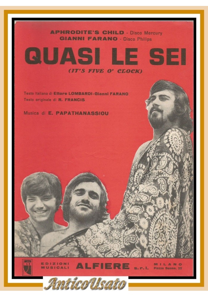 QUASI LE SEI Aphrodite's child spartito per canto mandolino e fisarmonica 1969
