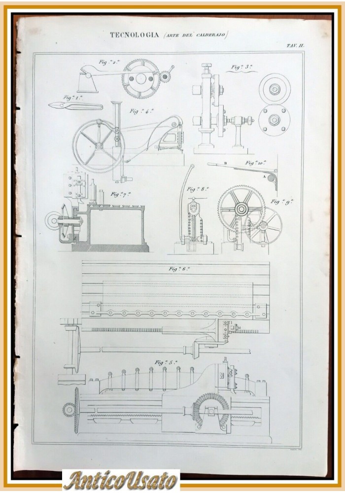 Tecnologia ARTE DEL CALDERAJO Tavola Incisione Stampa Antica 1866 calderaio