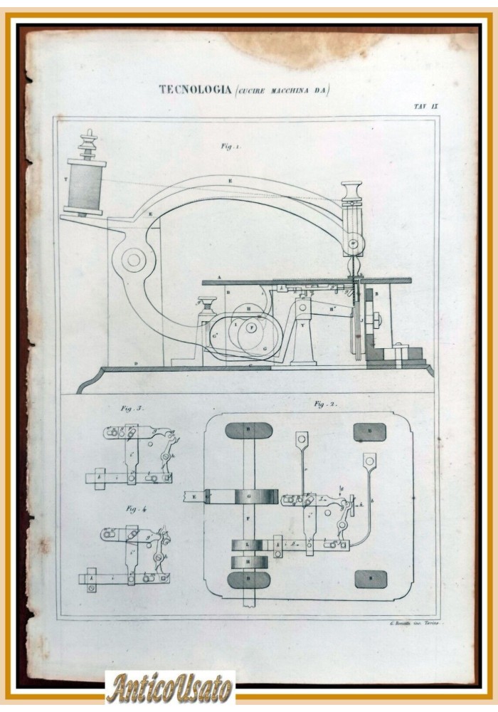 Tecnologia MACCHINA DA CUCIRE Tavola Incisione Stampa Antica 1866