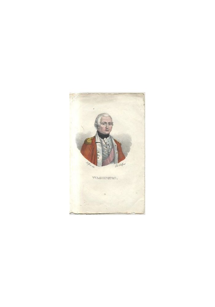 Washington Litografia firmata Dolfino Acquerellata 800 Originale Antica Stampa
