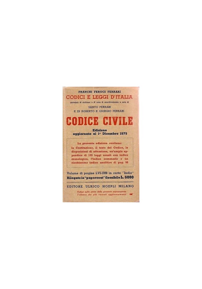 Codice Civile a cura di Franchi Feroci Ferrari 1975 Hoepli manuali Libro Legge