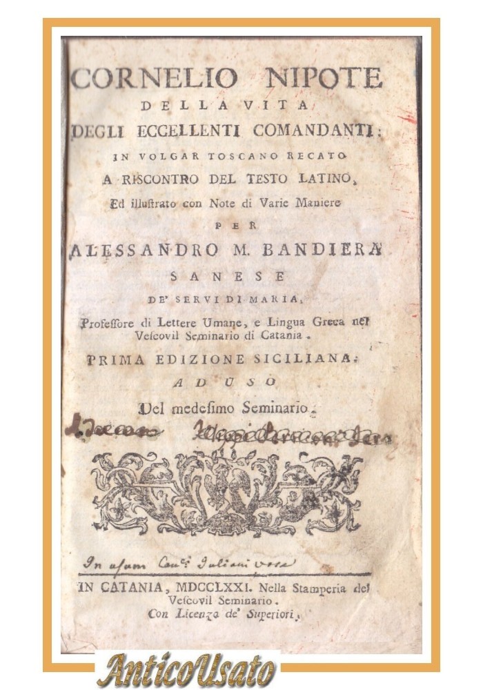 CORNELIO NIPOTE Della Vita Degli Eccellenti Comandanti 1771 Catania Libro Antico