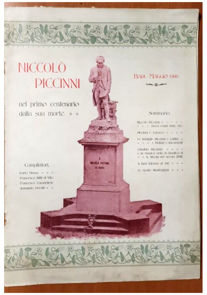 NICCOLO' PICCINNI NEL PRIMO CENTENARIO DELLA SUA MORTE Bari 1900 Giornale antico