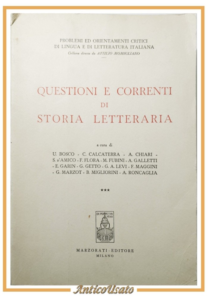 QUESTIONI E CORRENTI DI STORIA LETTERARIA Momigliano 1968 Marzorati Libro