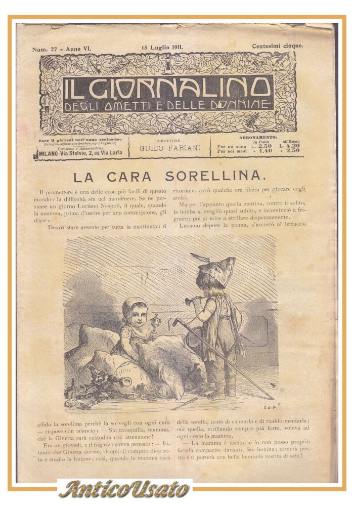 IL GIORNALINO DEGLI OMETTI E DELLE DONNINE 15 luglio 1911 giornale bambini antic