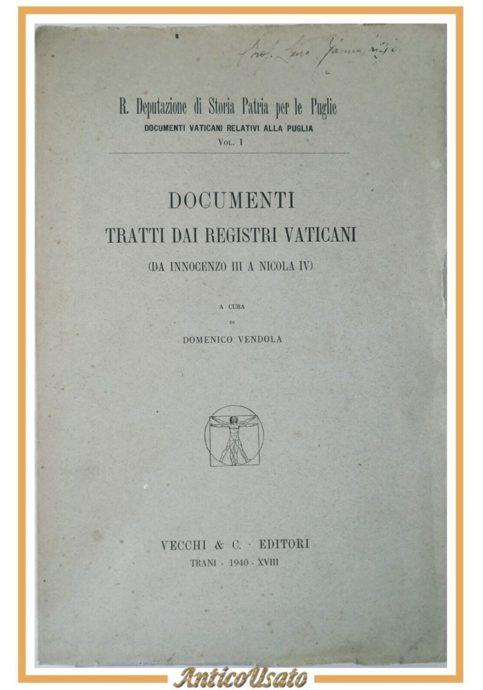 DOCUMENTI TRATTI DAI REGISTRI VATICANI di Vendola 1940 Valdemaro Vecchi Libro