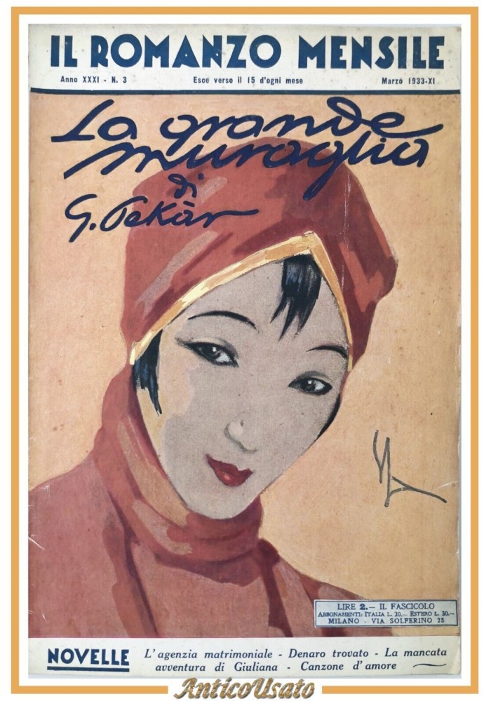 LA GRANDE MURAGLIA di G Pekar marzo 1933 IL ROMANZO MENSILE Rivista Vintage
