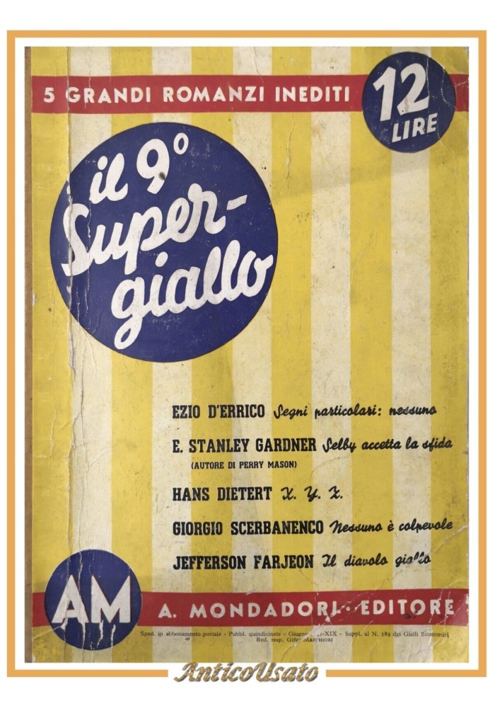 IL NONO SUPERGIALLO 5 romanzi 1941 Mondadori D'Errico Scerbanenco Libro giallo