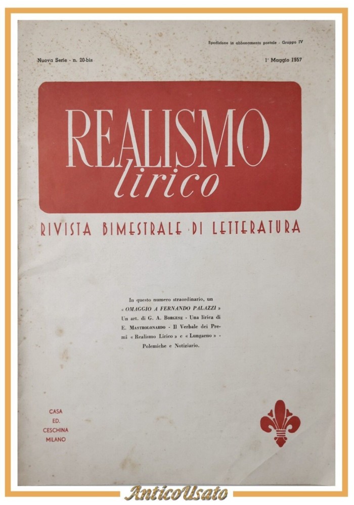 OMAGGIO A FERDINANDO PALAZZI REALISMO LIRICO 1 maggio 1957 rivista letteratura