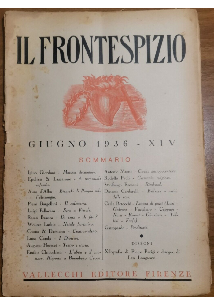 IL FRONTESPIZIO giugno 1936 Rivista letteratura Bargellini Giordani Branca Cambi