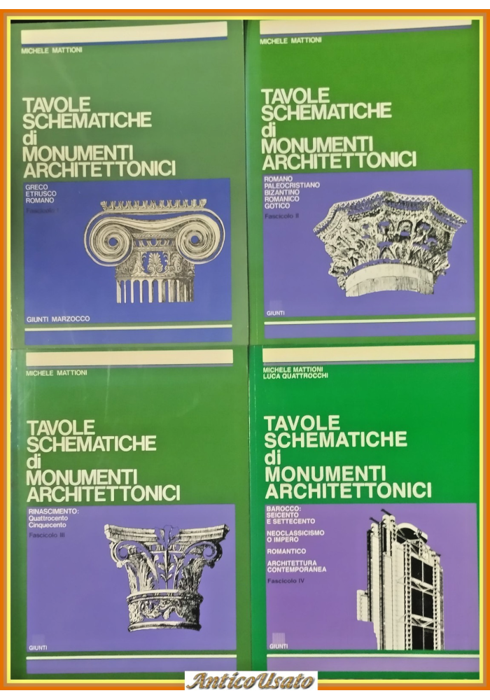 TAVOLE SCHEMATICHE DI MONUMENTI ARCHITETTONICI 4 Volumi Mattioni 1961 Libri