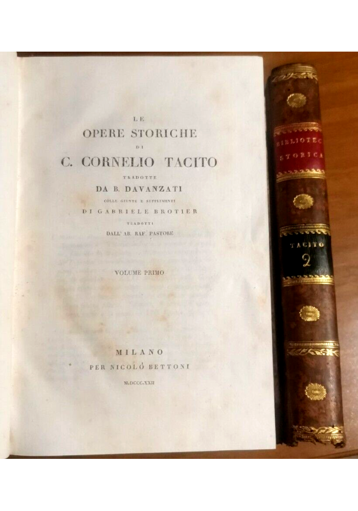 LE OPERE STORICHE DI CORNELIO TACITO 2 volumi completo 1822 Bettoni libro antico
