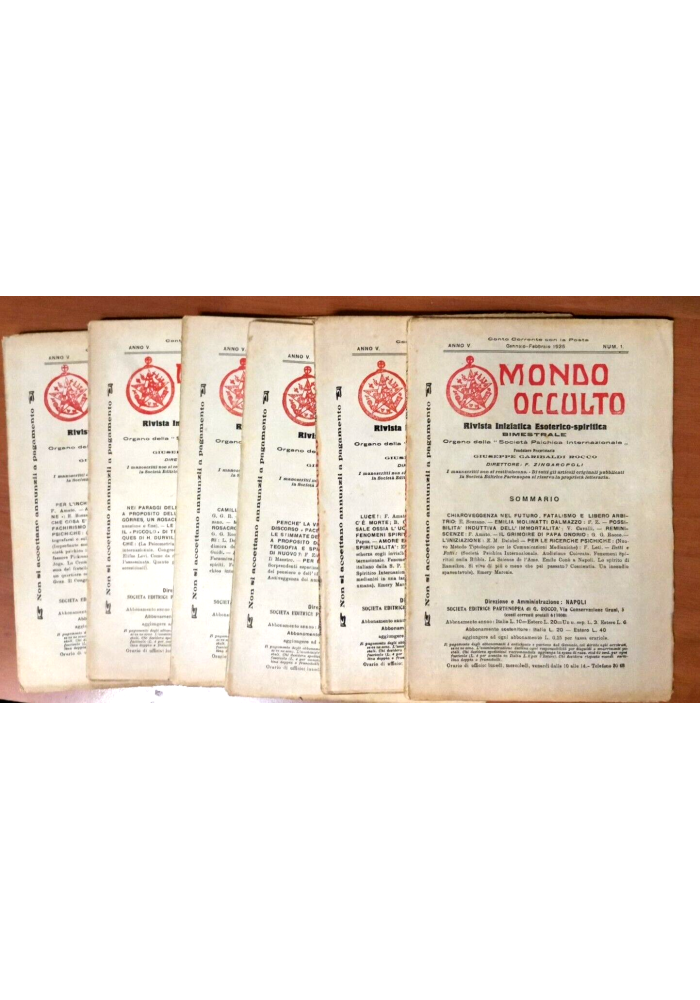 MONDO OCCULTO 1925 anno 5 rivista iniziatica esoterico spiritica Annata 6 numeri