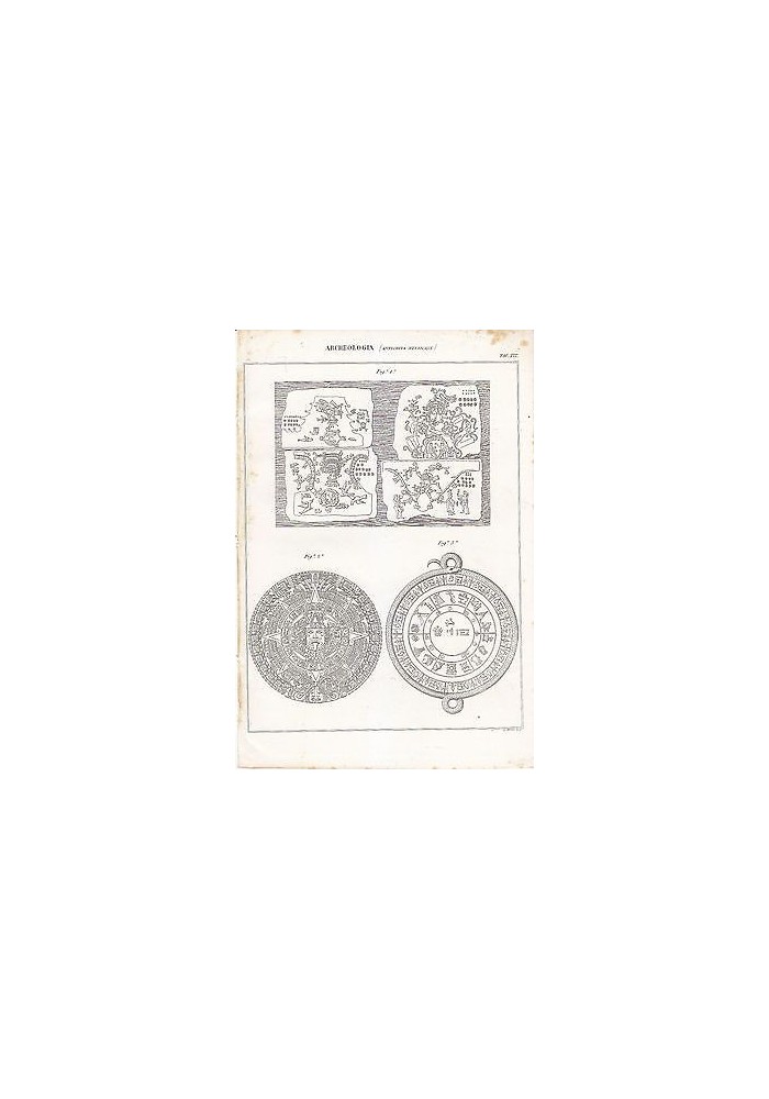 ARCHEOLOGIA ANTICHITà MESSICANE TAVOLA XIX INCISIONE STAMPA RAME 1866 ORIGINALE