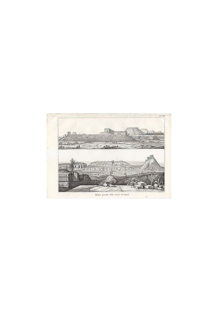 ARCHEOLOGIA VEDUTA GENERALE ROVINE DI UXMAL INCISIONE STAMPA RAME 1866 ORIGINALE