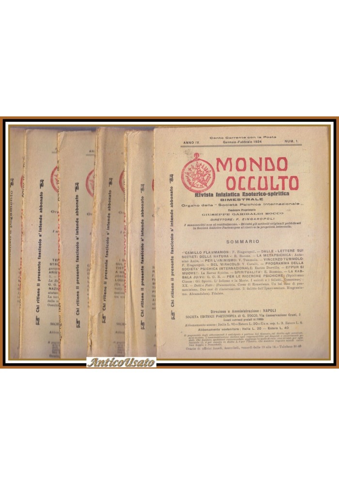 MONDO OCCULTO 1924 anno 4 rivista iniziatica esoterico spiritica Annata 6 numeri