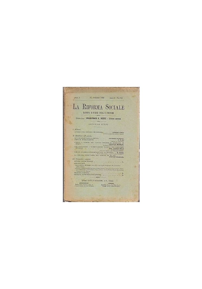 LA RIFORMA SOCIALE rassegna di scienze sociali e politiche 1897 Roux Frassati