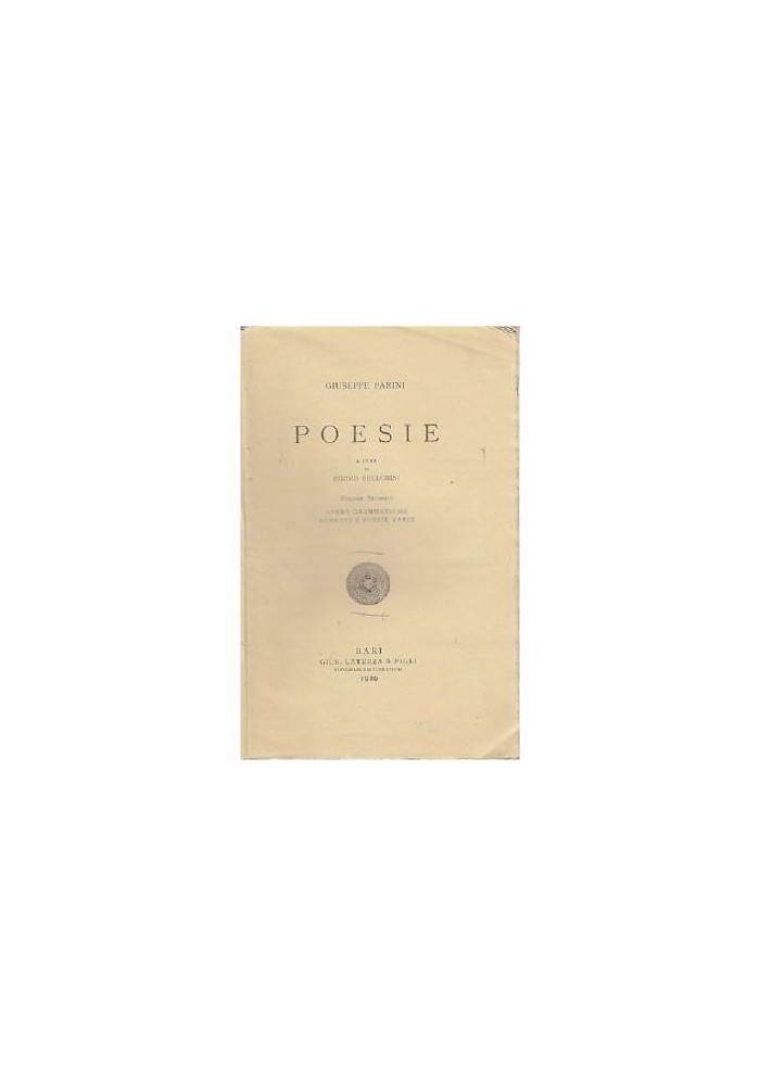 POESIE di Giuseppe Parini Volume II - Laterza 1929 LIBRO