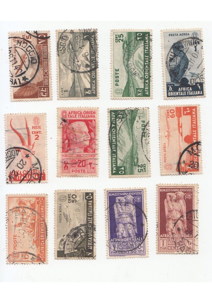 AFRICA ORIENTALE ITALIANA Serie Pittorica 12 Valori Usati Vari Francobolli Regno