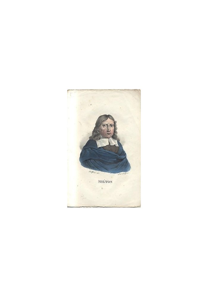 JOHN MILTON splendida litografia DOLFINO acquerellata metà 800 ORIGINALE
