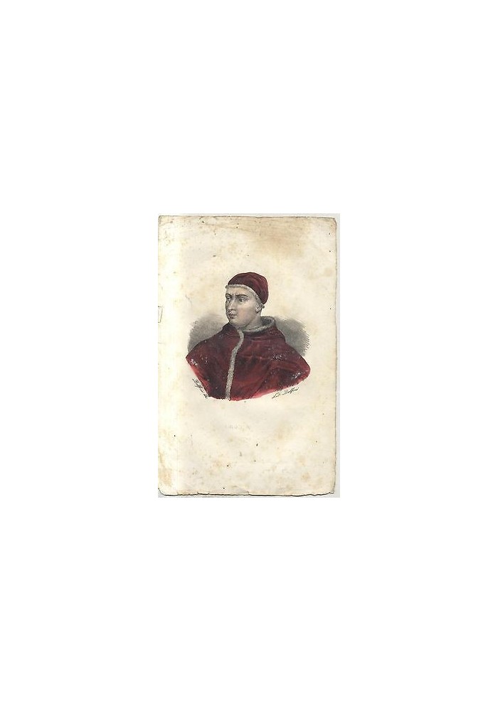 LEONE X splendida litografia DOLFINO acquerellata metà 800 ORIGINALE